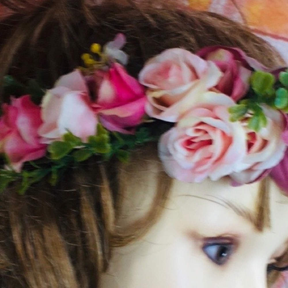 Pink and Purple Flower Crown Headband - Picture 2 of 5